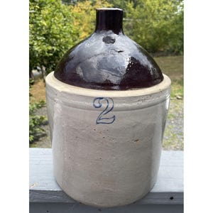 Antique - Vintage Two Tone Stoneware Crock 2 Gallon Whiskey Jug Primitive Rustic