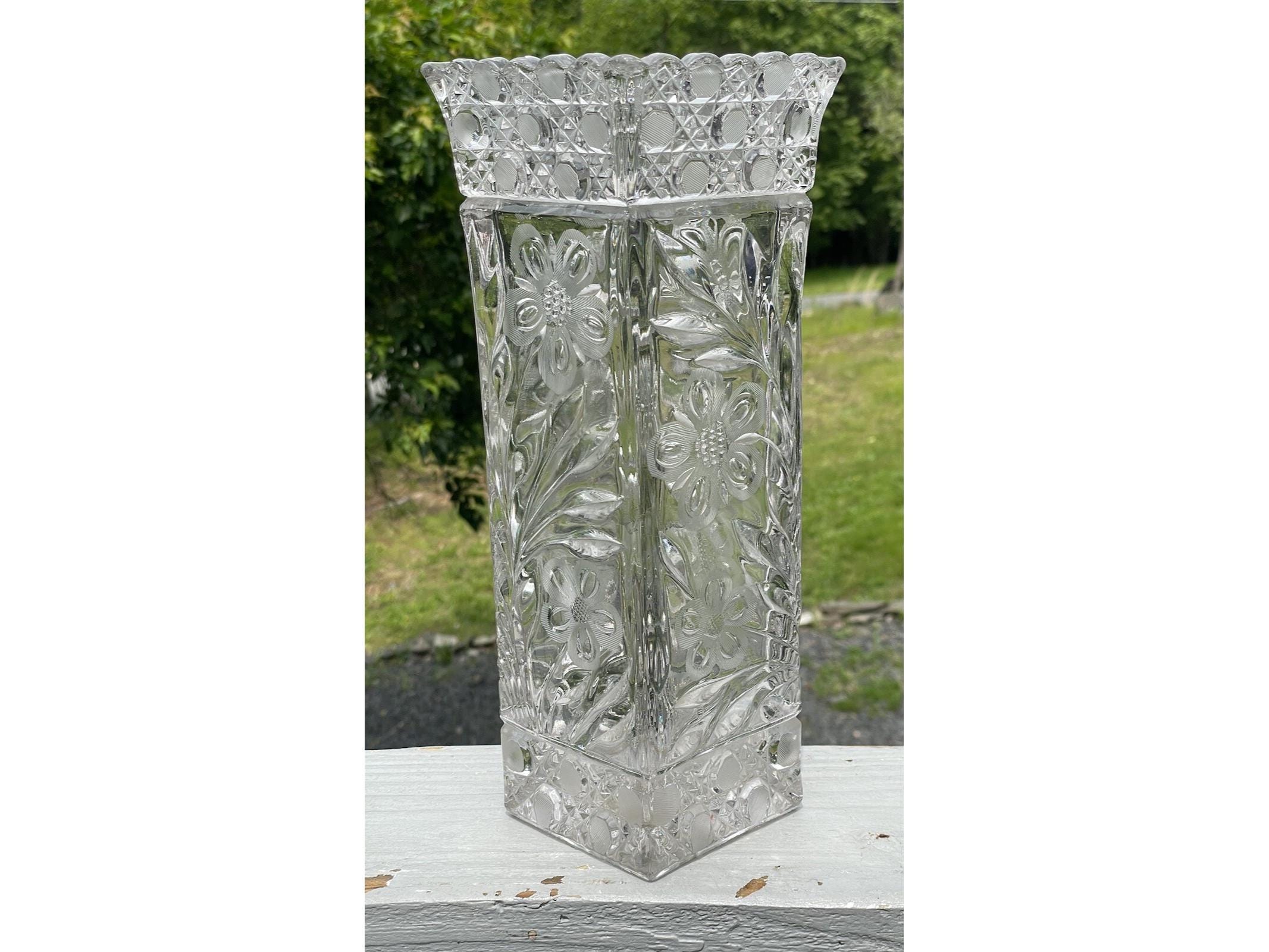 アーリーアメリカン　ガラス　花瓶 12インチ アンティーク アーリーアメリカン プレスカット マッキー