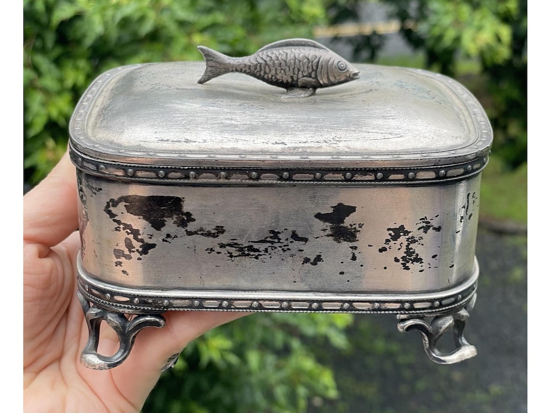 RARE Antique Victorian Meriden Silver Plate Sardine Box Server Fish Lid  Footed - Etsy