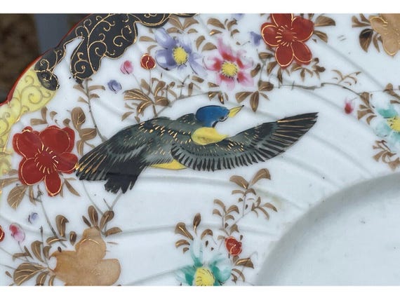 大型 12 インチ アンティーク 明治時代 九谷焼 渦巻き 多色皿 - Etsy 日本