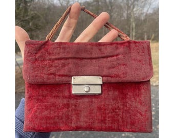 Antique Victorian Red Velvet English Make Sewing Case Kit