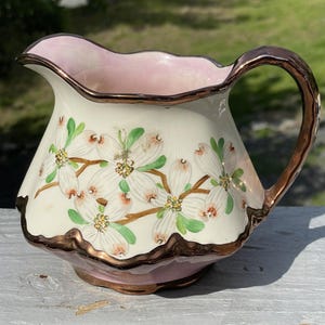 Antique Copper Luster Hand Painted Pitcher Jug 19th C. Victorian Table Decor