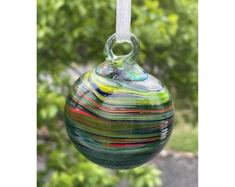 Vintage Handblown Swirl Art Glass Whimsy Spirit Witch Ball 2.25" Garden Decor