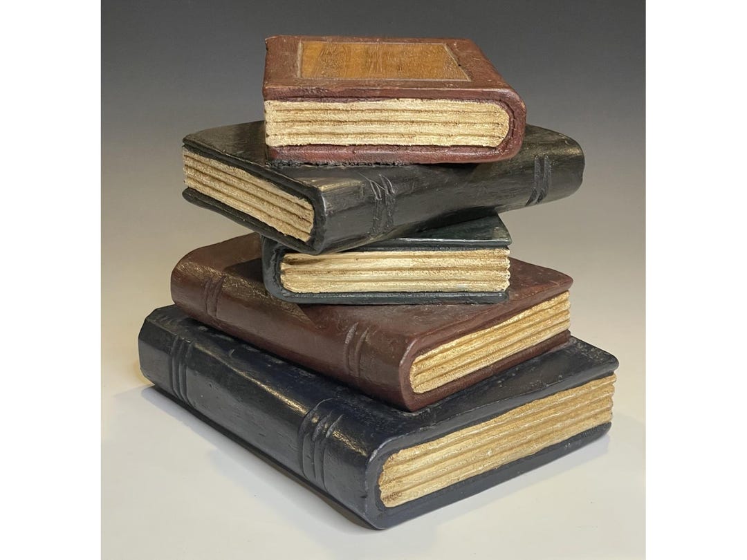 Vintage Wooden Stack of Books Art Sculpture Folk Art Interior Decor ...