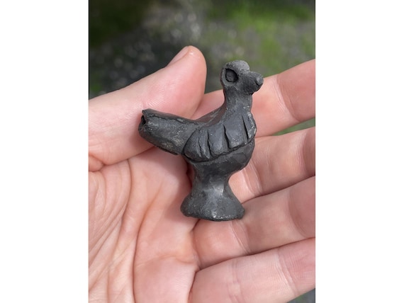 Vintage Barro Oaxaca Folk Art Black Pottery Figural Bird Whistle