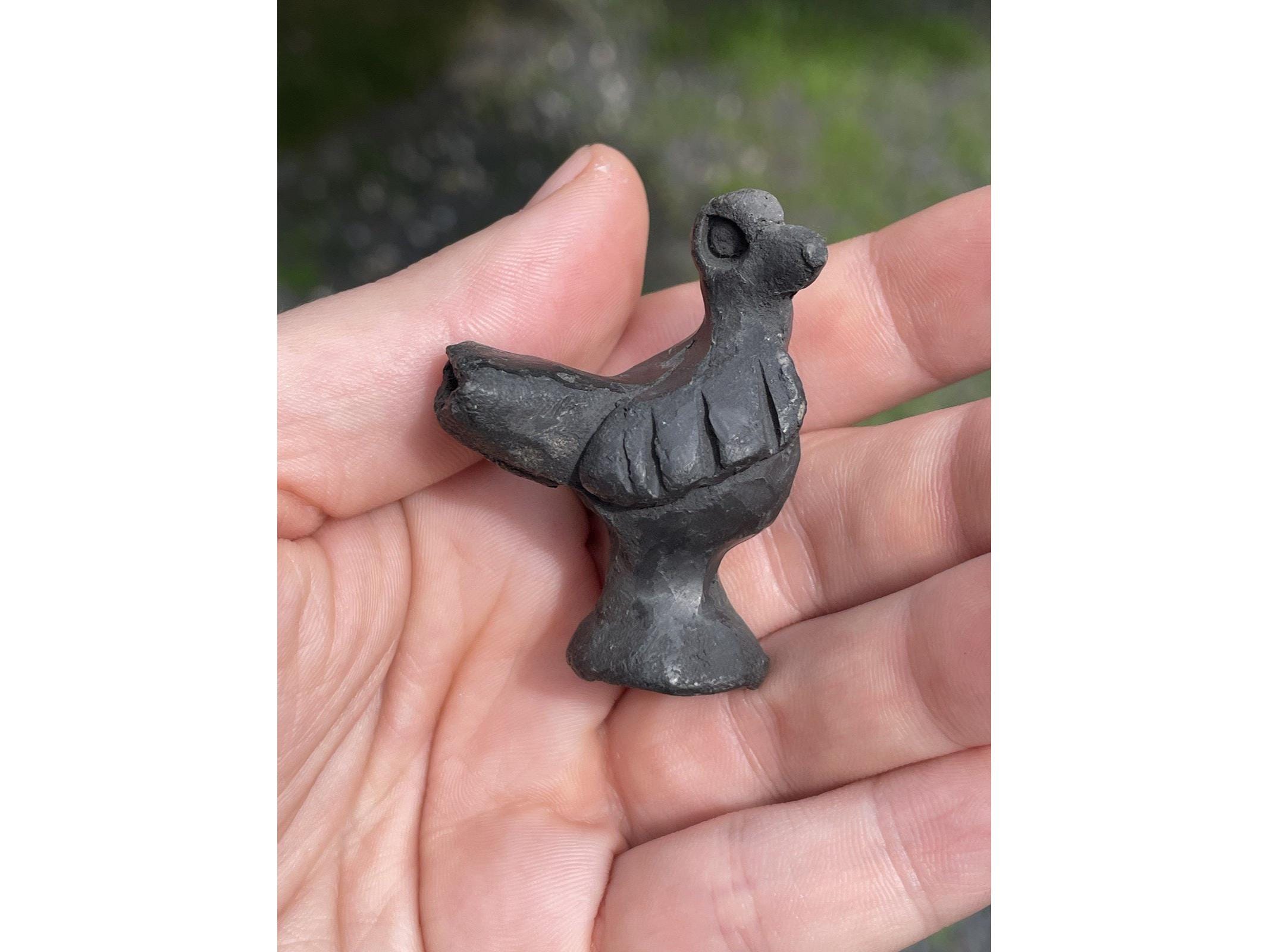 Vintage Barro Oaxaca Folk Art Black Pottery Figural Bird Whistle