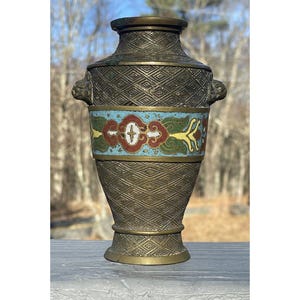 Antike Japanische Messing Champleve Archaische Drachen Emaille 19th C. Meiji Art Vase