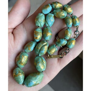 15&quot; Antique Czech / Italy Venetian Glass Deco Necklace Turquoise Aventurine Bead