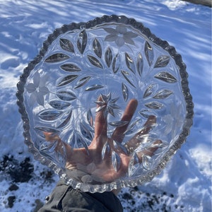 Antique - Vintage Early 20th C. Pressed & Cut Clear Glass Bowl Dish Decor