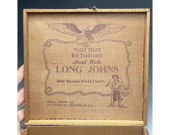 Scatola di tabacco per sigari e sigari Wally Frank Old Fashioned fatta a mano, anni '30