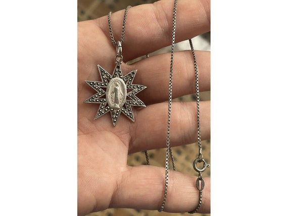 Vintage Sterling Silver Mother Mary Sun Star Marc… - image 2