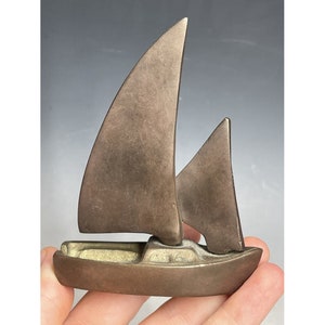 Vintage Mid-Century Modern Nautical Brass Paperweight Sailboat Clipper Ship