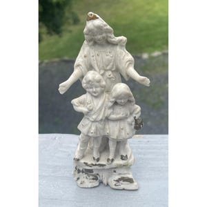Antique Germany Bisque Mother Fairy Queen w/ Two Children Porcelain Fairing Art