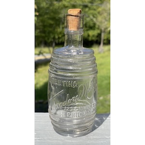Antique 19th C. Theodore Netter &#39;Greetings&#39; Novelty Victorian Clear Glass Bottle