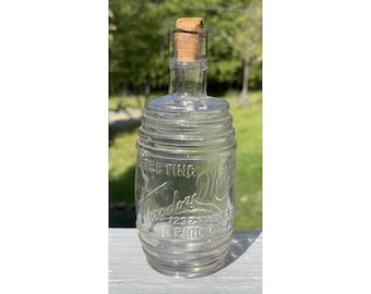 Antique 19th C. Theodore Netter 'Greetings' Novelty Victorian Clear Glass Bottle