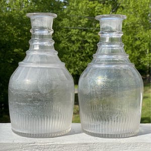 Pair of Antique Four Ring Glass Georgian - Victorian Decanter Bottles Wine