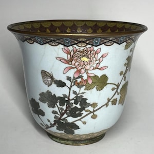 FEINER & seltener Silberdraht Cloisonne japanischer Meiji Ära Cache-Übertopf