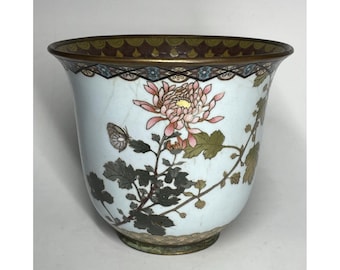 FINE & Rare Silver Wire Wireless Cloisonne Japanese Meiji Era Cache Planter