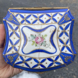 Antique Cobalt Blue Gilt Casket Porcelain Dresser Box Bourdois French Limoges