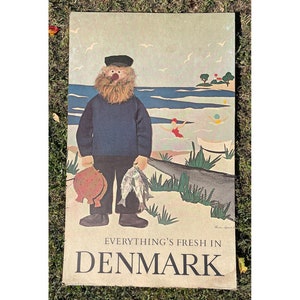 Poster di viaggio danese vintage Mid-Century Modern Danimarca Pescatore Arte fresca