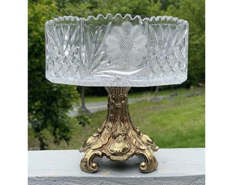 Antique Art Deco Hollywood Regency Octagonal Pressed Cut Centerpiece Bowl