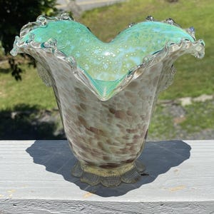Vintage 20th C. Hand Blown Murano Aventurine & Blue Glass Vase Centerpiece