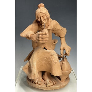 Vintage Folk Art Ceramic Sculpture Jorge A Cabrera Old Lady Woman Pottery Figure