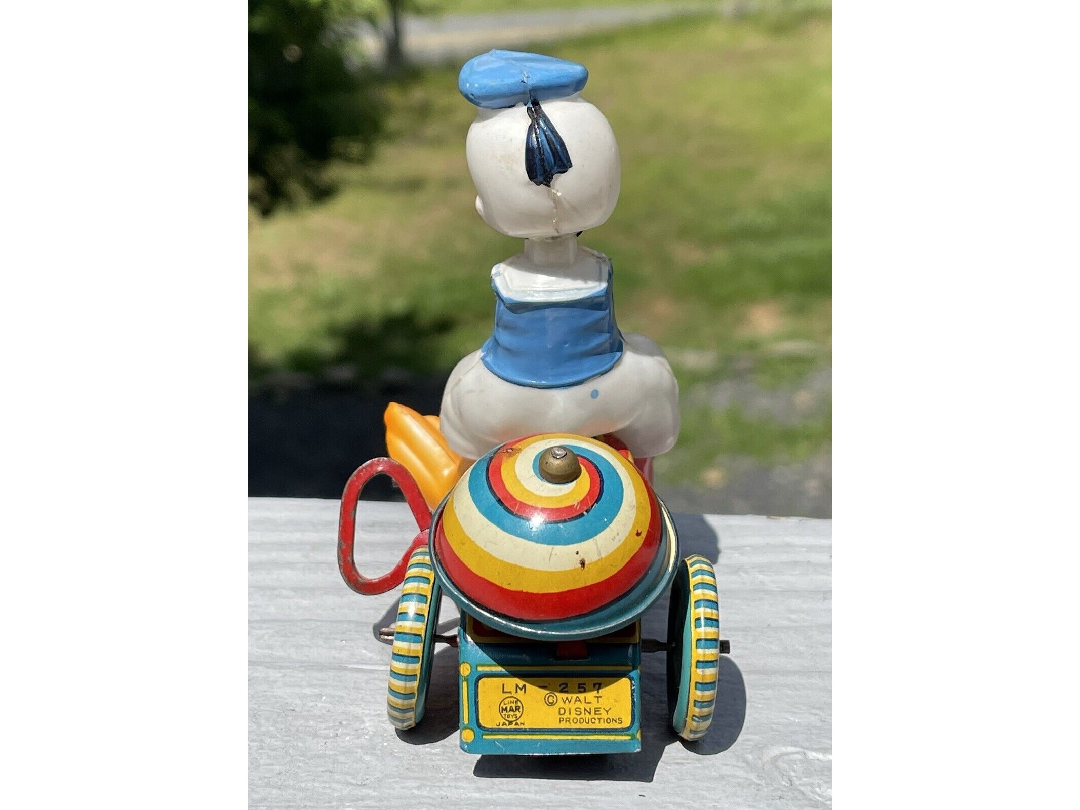 Rare 1950s Vintage Line MAR Toys Donald Duck on Tricycle Tin