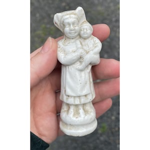 Antique Porcelain Figural Candle Snuffer Nanny w/ Baby 19th C. Staffordshire