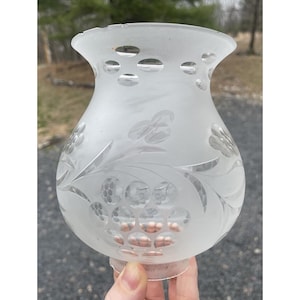 Antique Etched & Wheel Cut Astral Argon Kerosene Oil Lamp Shade Grape Victorian