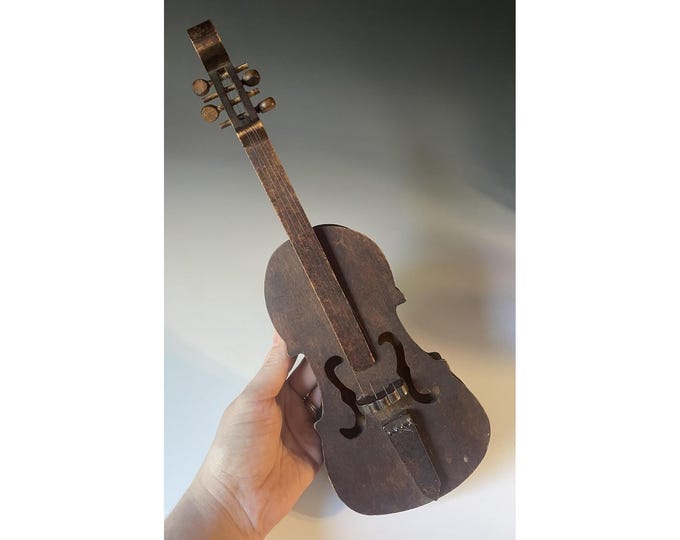 20th C Folk Art Hand Carved Wooden Cello Stringed Instrument Doll Toy