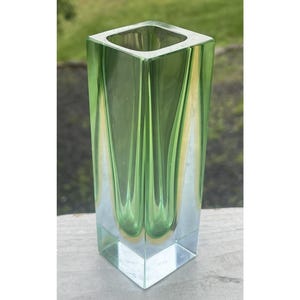 Mid-Century Modern Grün Sommerso Glas Vase Murano Mundgeblasen Italien