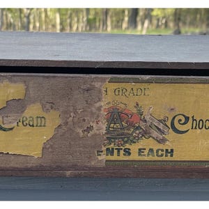 Early Antique Lancella Cream Chocolate Candy Bars 2 Cent Wood Store Display Box