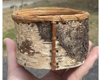 Antique - Vintage Native American c. 1930's Birch Bark & Grass Woven Basket