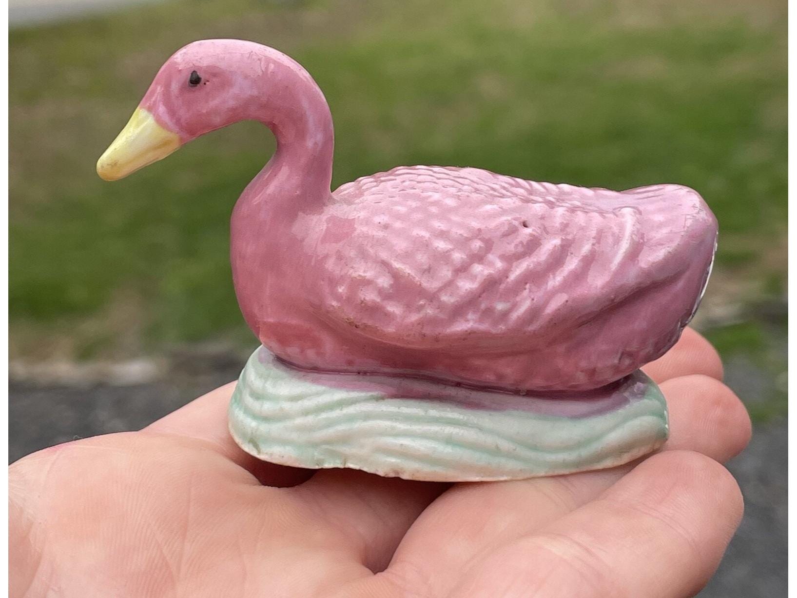 アンティーク中国製ファミーユローズ手描き磁器製アヒル鳥置物 - Etsy 日本