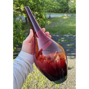Vaso vintage Ikea in vetro soffiato rosso e trasparente da 12 pollici, stile retrò FUNKY Scandi