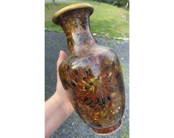 ヴィンテージ 20 世紀 中国製 9.25 インチ 赤オレンジ 七宝焼き