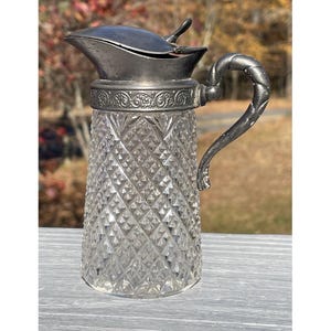 Antique American Brilliant Period Cut Glass Syrup Pitcher Victorian Edwardian