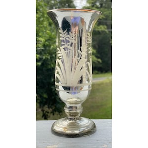 Antique Mercury Glass Victorian Art Glass Footed Vase 19th C. Silver & Gold