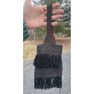 Antique - Vintage Early 20th C. Black Beaded Flapper Art Deco Glass Purse Bag