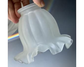 Ribbed Melon Frosted Ruffled Clear Satin Glass Lamp Shade Lampshade Replacement