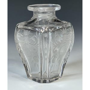Antique Hand Cut Etched Clear Glass Crystal Bohemia Czech Art Nouveau Victorian