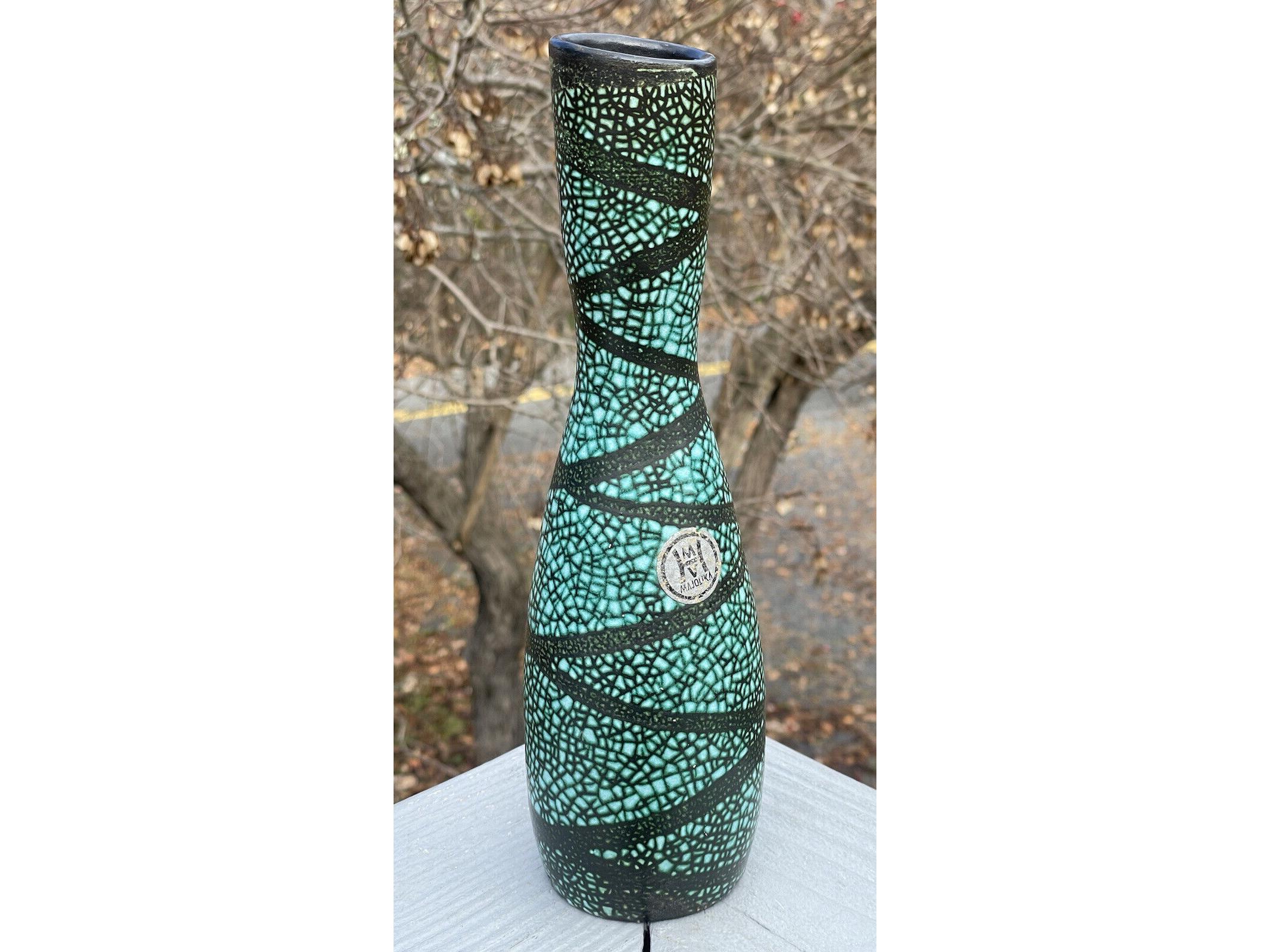 Vintage HMV Hungarian Majolika Majolica Ceramic Turquoise Crackle