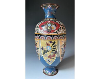 イラン製 ミナカリ 七宝焼 銅製 花瓶 ビンテージ 1970年代 高さ30cm 素晴らしいアンティークの日本製 明治時代 19世紀 七宝焼き花瓶