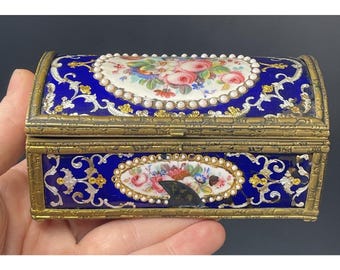 Antique Napoleon 1800s French Enamel Bressan Trinket Table Box 19th C. Vanity