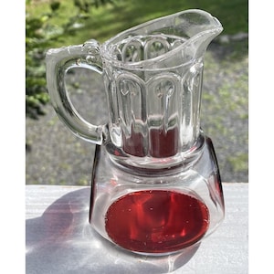 Antique Victorian EAPG Ruby Stained Nail Square Panel Pitcher US Glass 1890s
