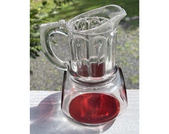 Antique Victorian EAPG Ruby Stained Nail Square Panel Pitcher US Glass 1890s