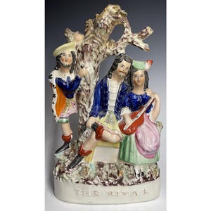 11 1/2&quot; Staffordshire Earthenware Figural Spill Vase &quot;the Rival&quot; Romantic Rival