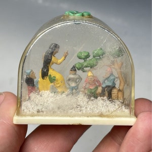 RARE Vintage German Fairytale Plastic Snow Globe w/ Dwarves Snowglobe
