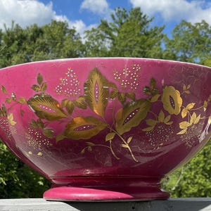 GROSSE Antik Rosa Porzellan Vergoldete Emaille Joseph Schachtel Deutsche Bowle